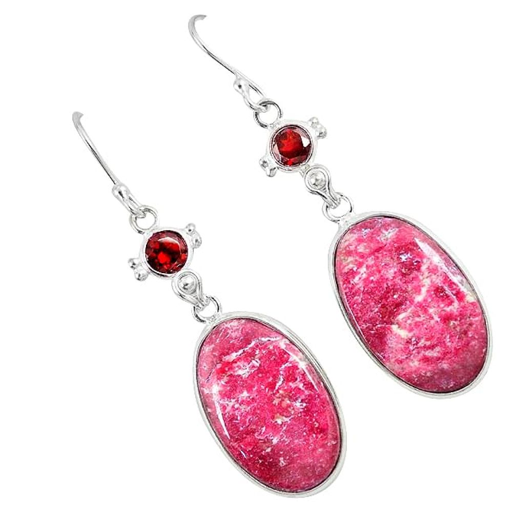 Natural pink thulite (unionite, pink zoisite) 925 silver dangle earrings k37783