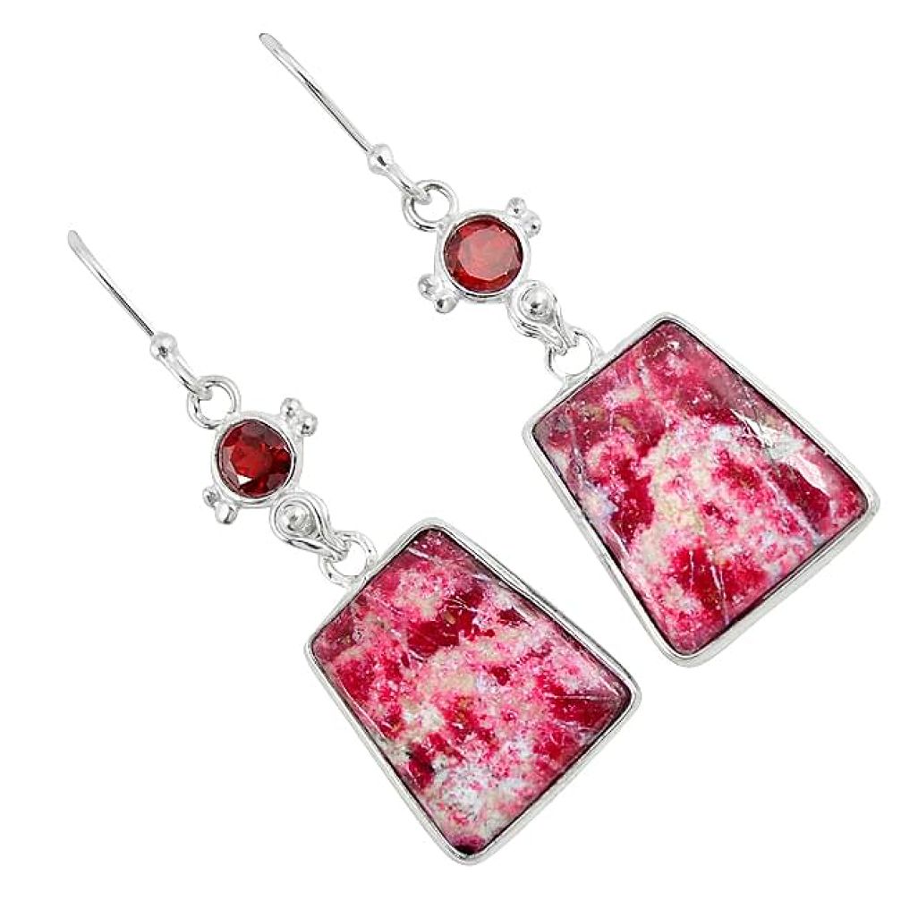 925 silver natural pink thulite (unionite, pink zoisite) dangle earrings k37784