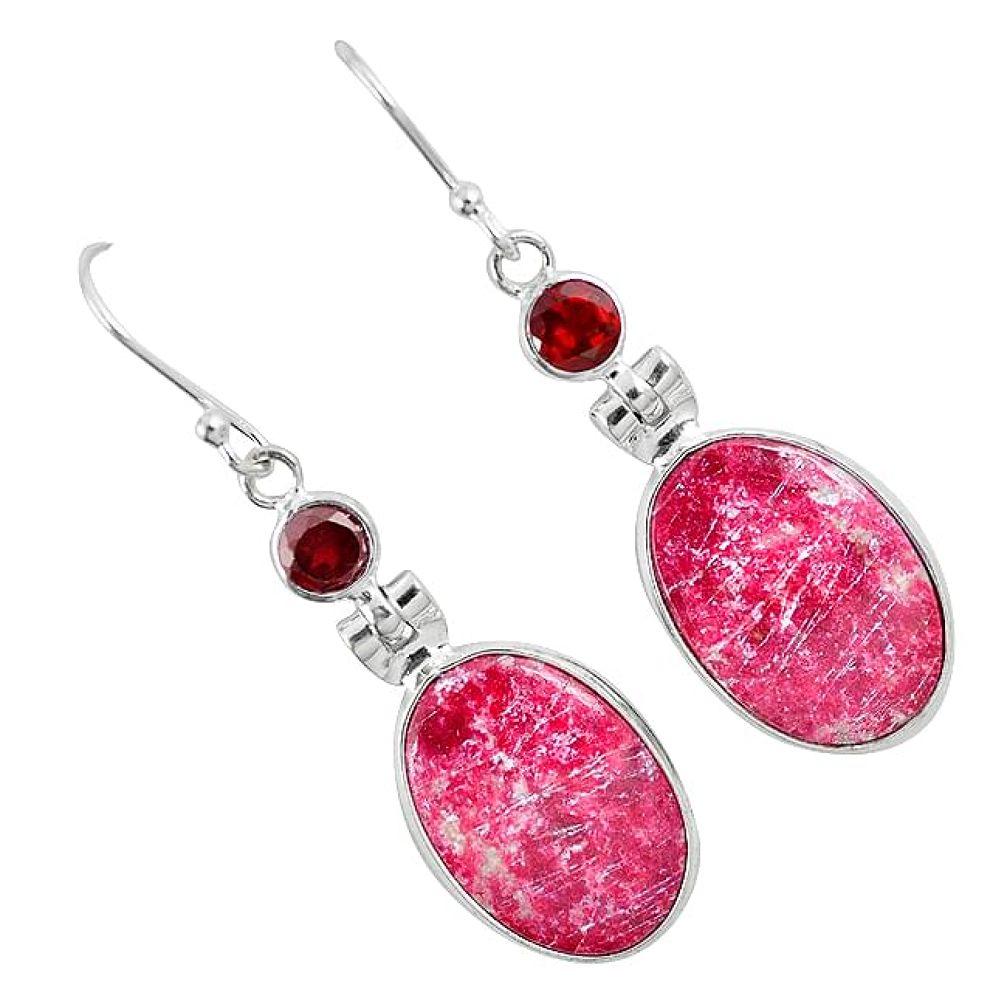 Natural pink thulite (unionite, pink zoisite) 925 silver dangle earrings k37786