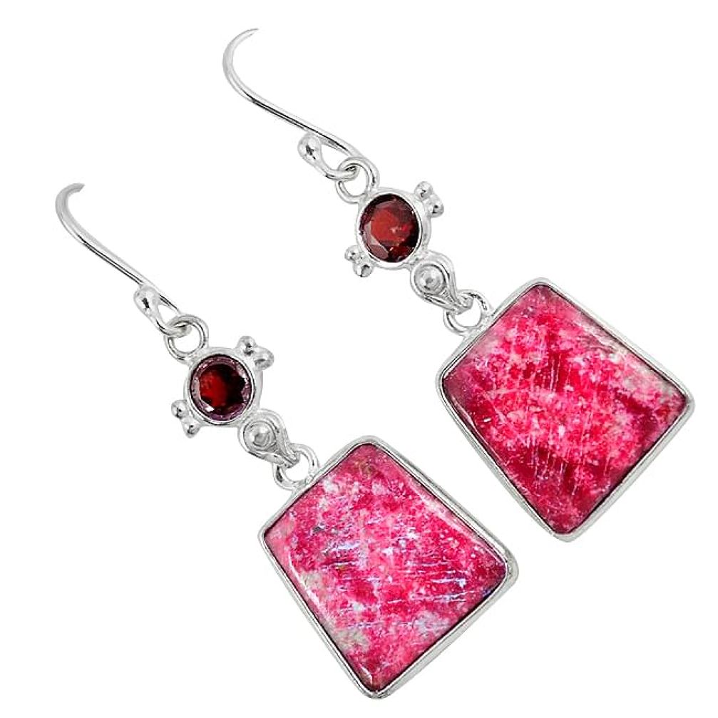 Natural pink thulite (unionite, pink zoisite) 925 silver dangle earrings k37787