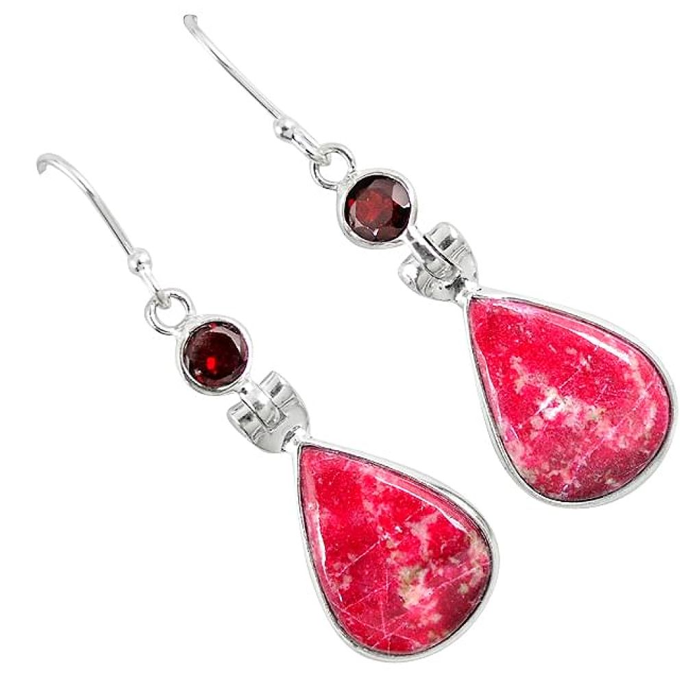 Natural pink thulite (unionite, pink zoisite) 925 silver dangle earrings k37788