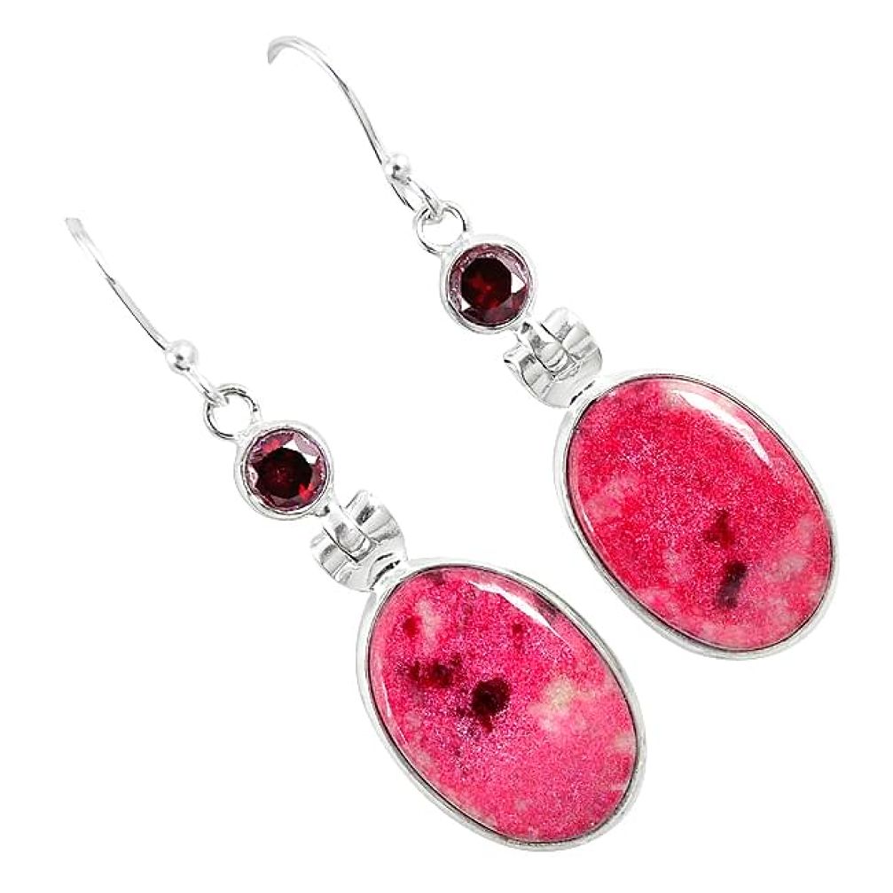 Natural pink thulite (unionite, pink zoisite) 925 silver dangle earrings k37789