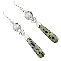 925 sterling silver natural brown dalmatian pearl dangle earrings k39144