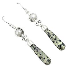 Natural brown dalmatian white pearl 925 silver dangle earrings jewelry k39146