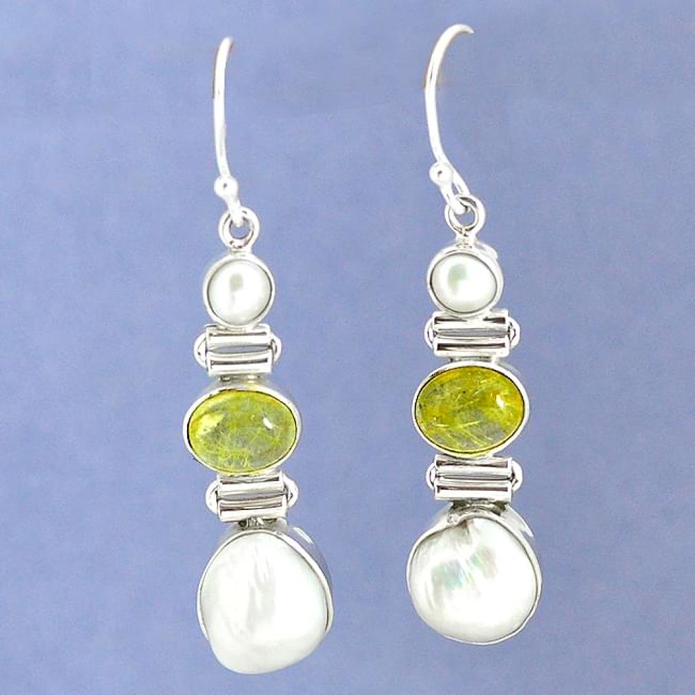 Natural white biwa pearl 925 sterling silver dangle earrings jewelry k39782