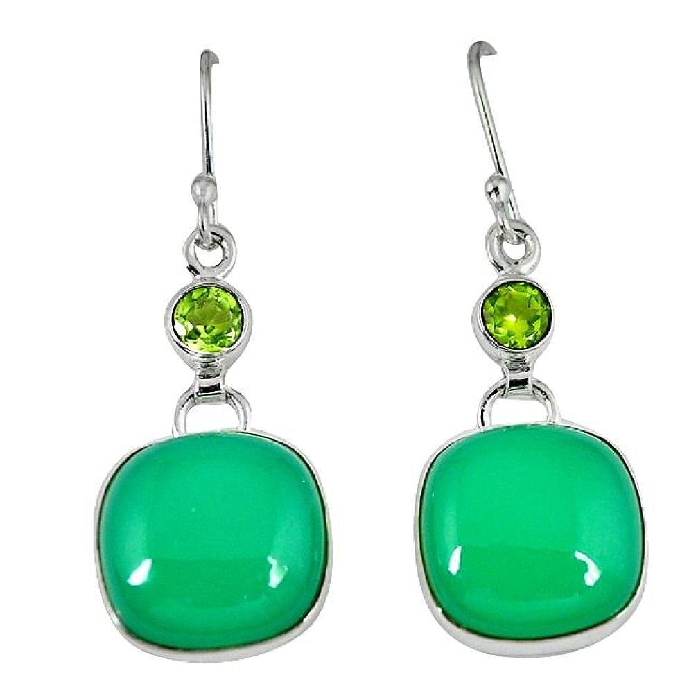 Natural green chrysoprase peridot 925 silver dangle earrings jewelry k41305