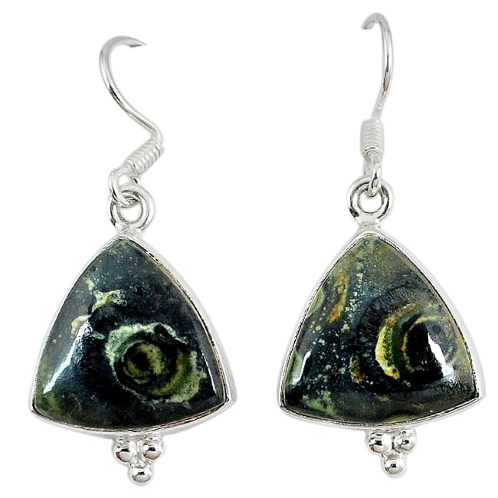 Natural green kambaba jasper (stromatolites) 925 silver dangle earrings k42093