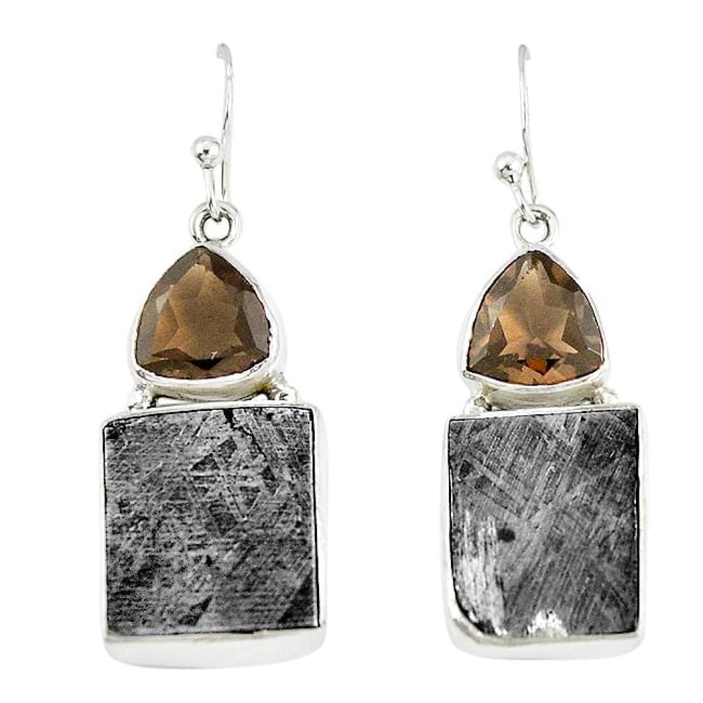 Natural grey meteorite smoky topaz 925 silver dangle earrings jewelry k42661