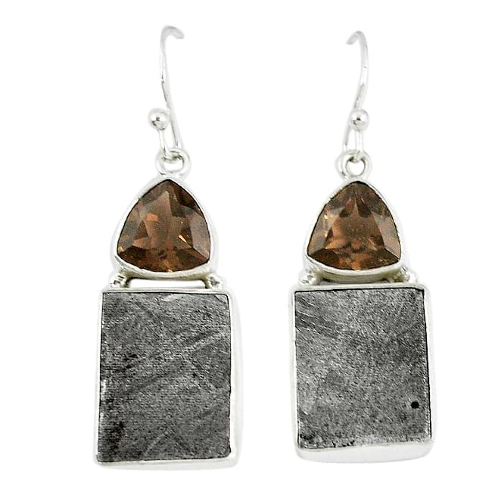 Natural grey meteorite smoky topaz 925 silver dangle earrings jewelry k42662