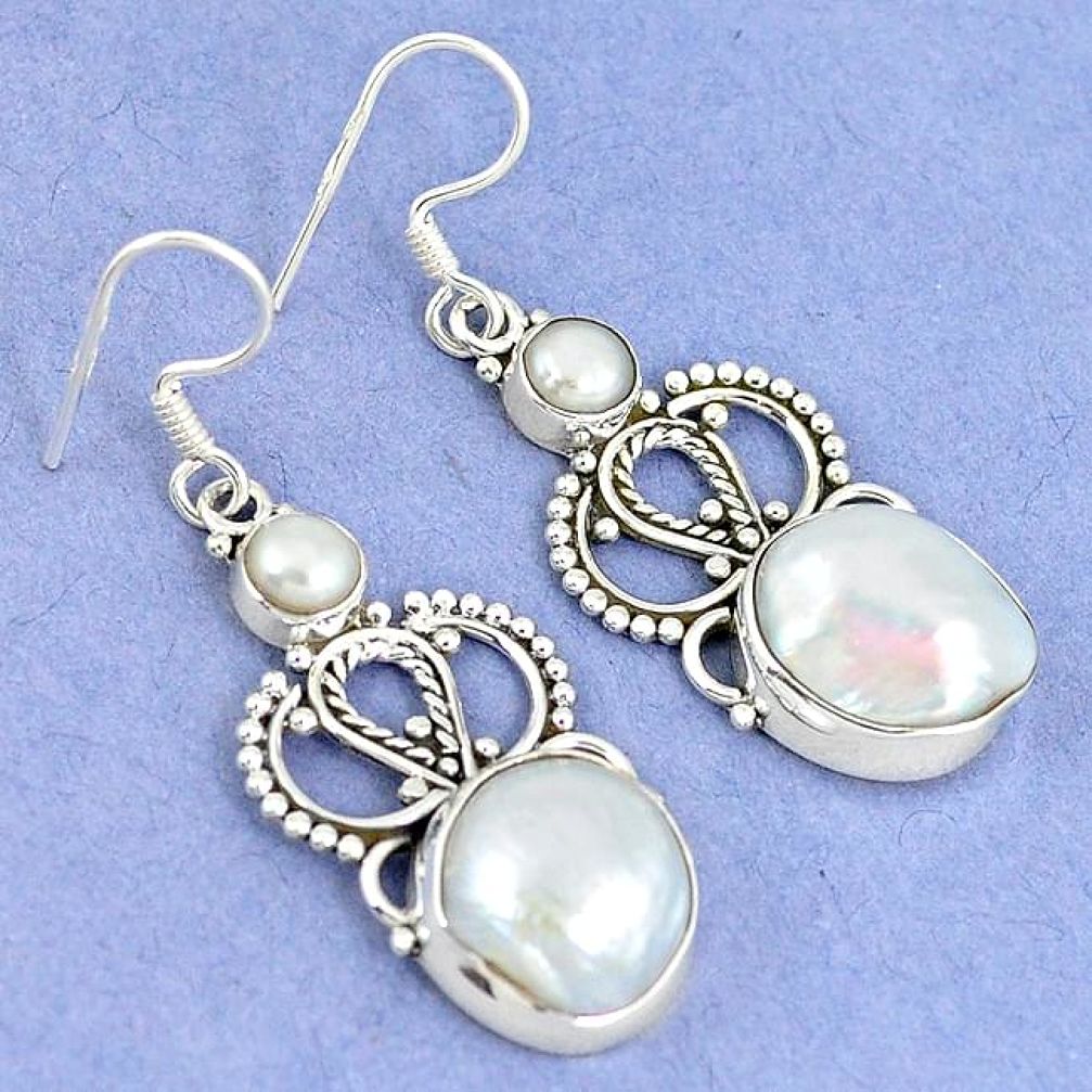 925 sterling silver natural white biwa pearl pearl dangle earrings k43064