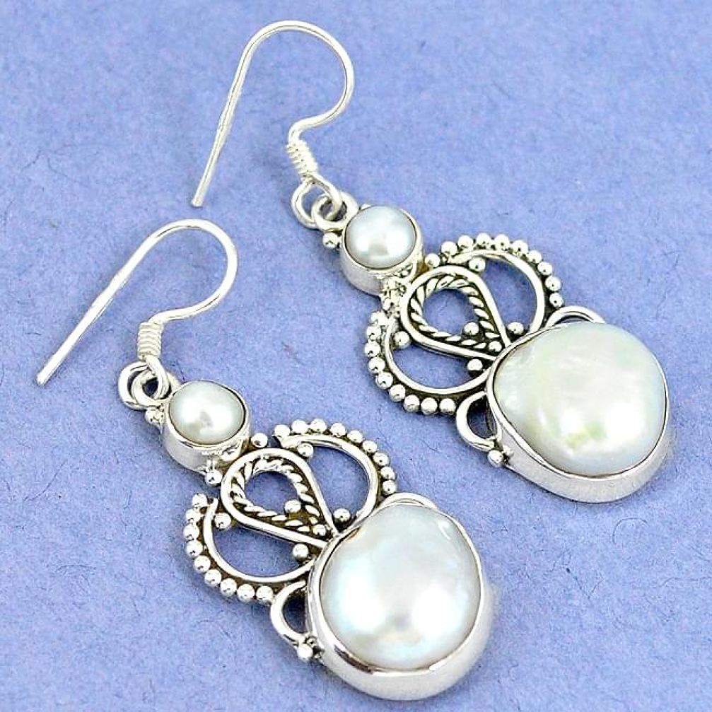 Natural white biwa pearl pearl 925 silver dangle earrings jewelry k43065