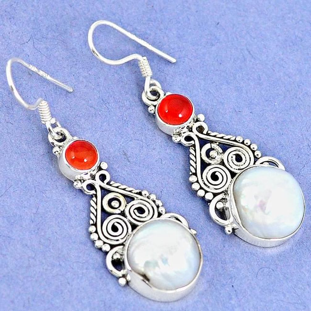 925 silver natural white biwa pearl carnelian dangle earrings jewelry k43073