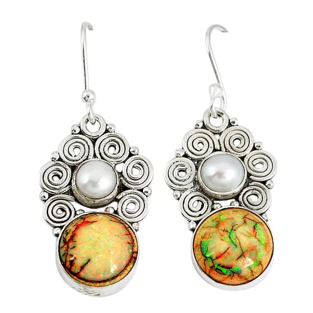Multi color sterling opal pearl 925 sterling silver dangle earrings k43494