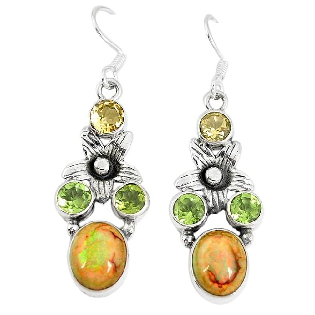 Multi color sterling opal peridot 925 sterling silver flower earrings k43502