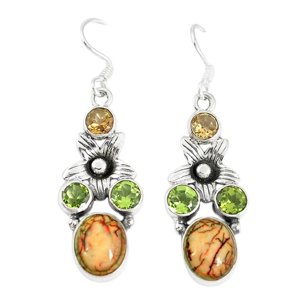 Multi color sterling opal peridot 925 sterling silver flower earrings k43503