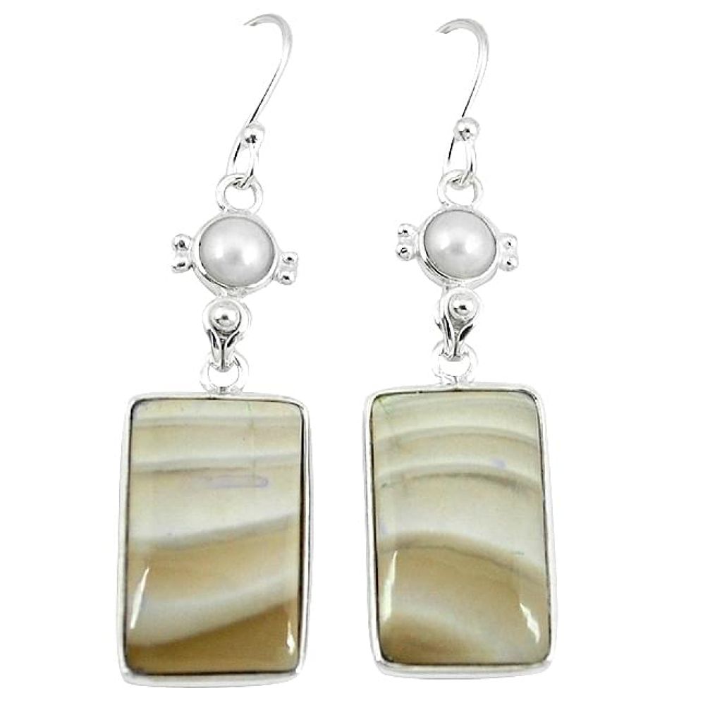 925 silver natural grey striped flint ohio pearl dangle earrings jewelry k45247