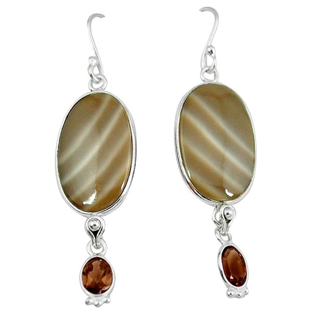Natural grey striped flint ohio oval 925 silver dangle earrings jewelry k45248
