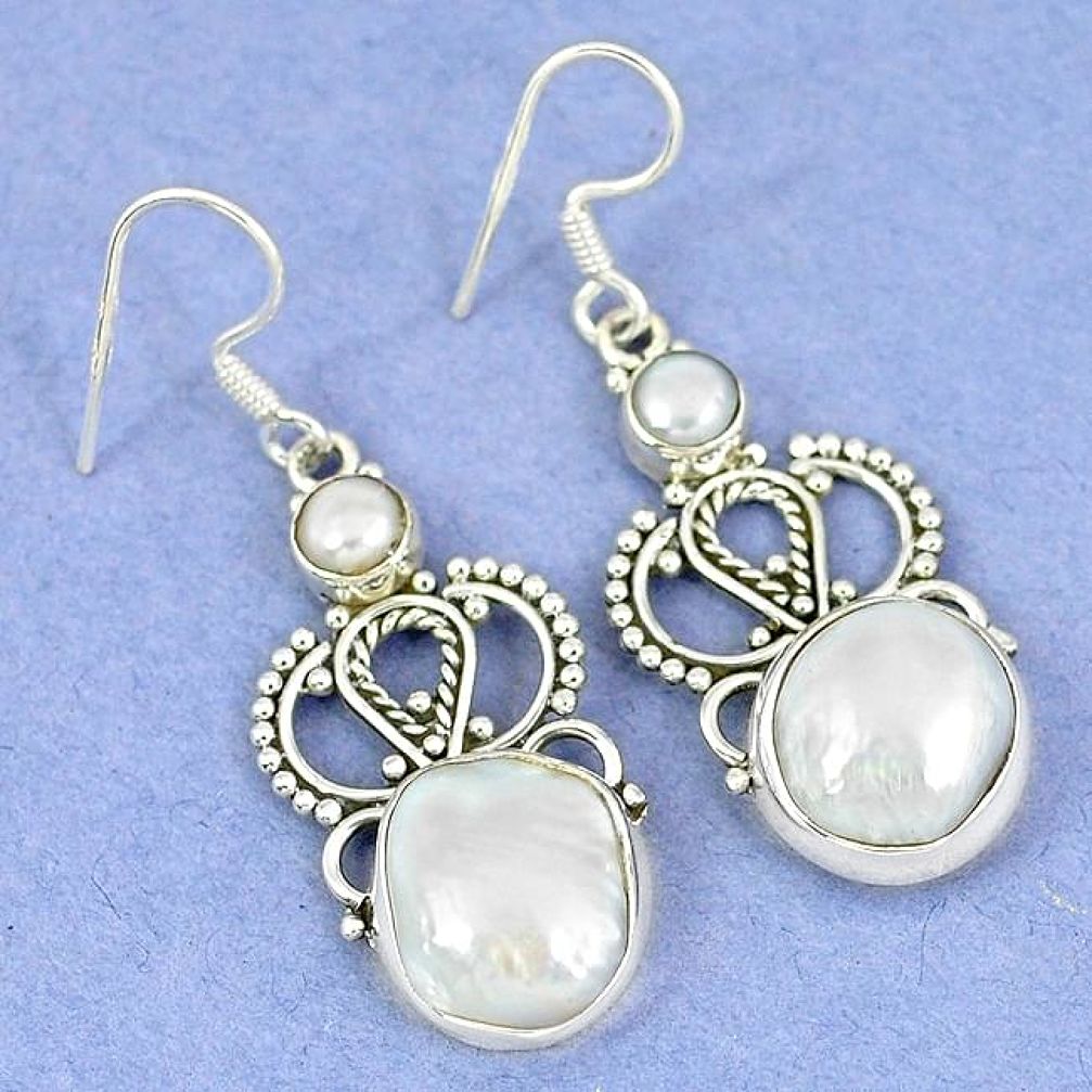 Natural white biwa pearl pearl 925 silver dangle earrings jewelry k45596