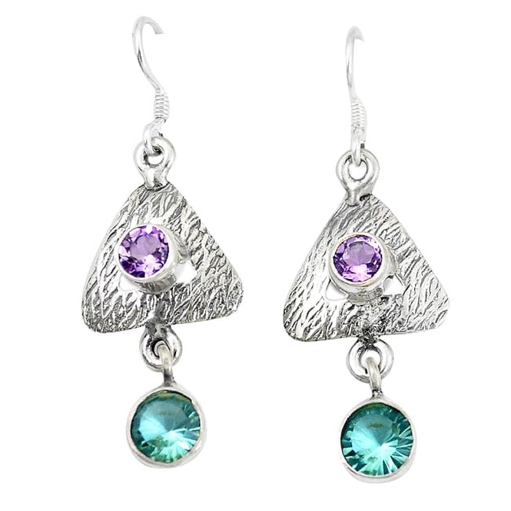 6.02cts blue alexandrite (lab) amethyst 925 silver dangle earrings k54832