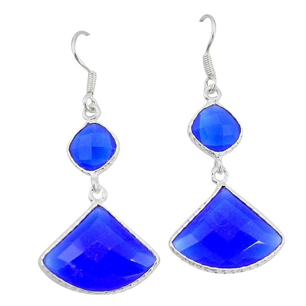 Blue jade fancy 925 sterling silver dangle earrings jewelry k54978