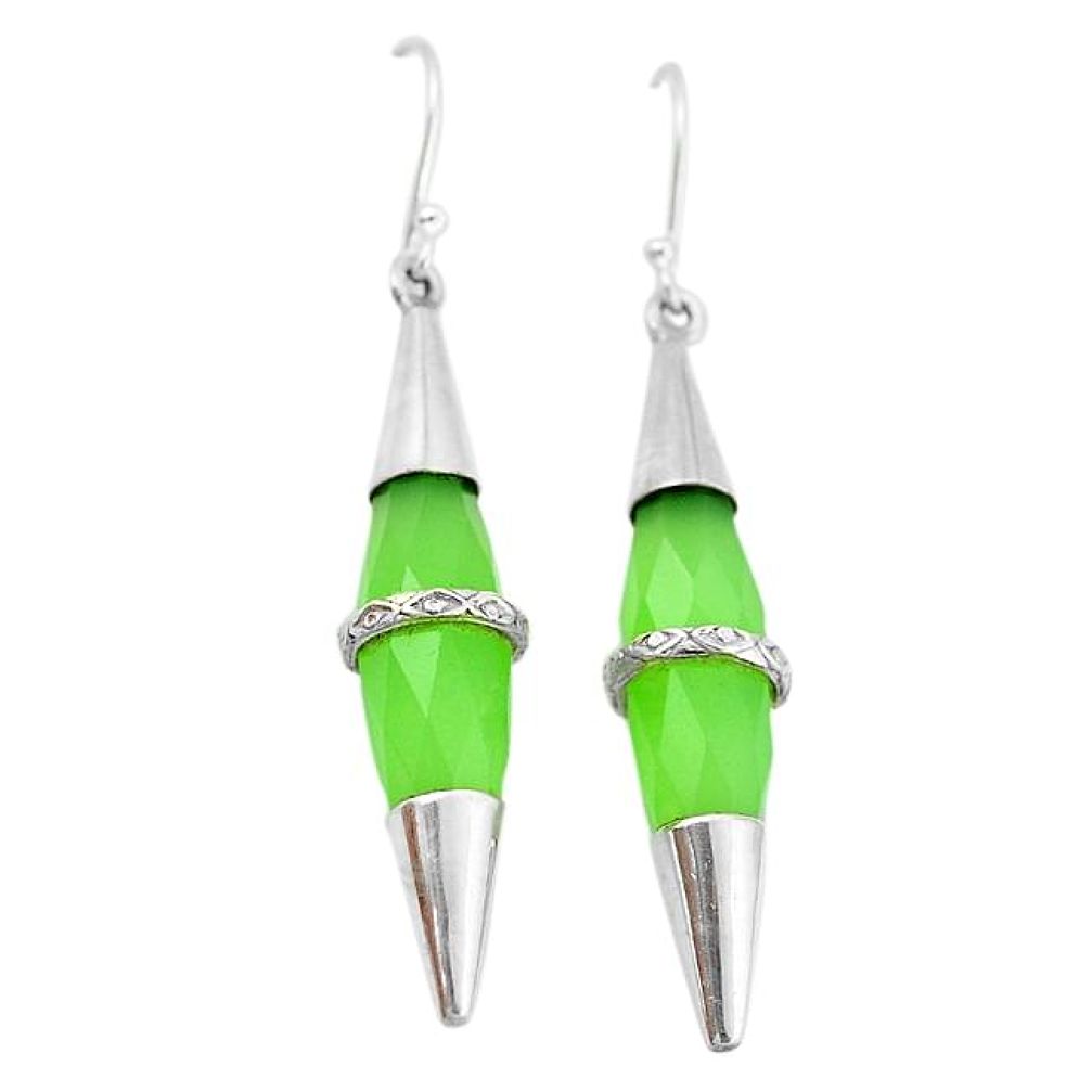 Natural green prehnite 925 sterling silver dangle earrings k55186