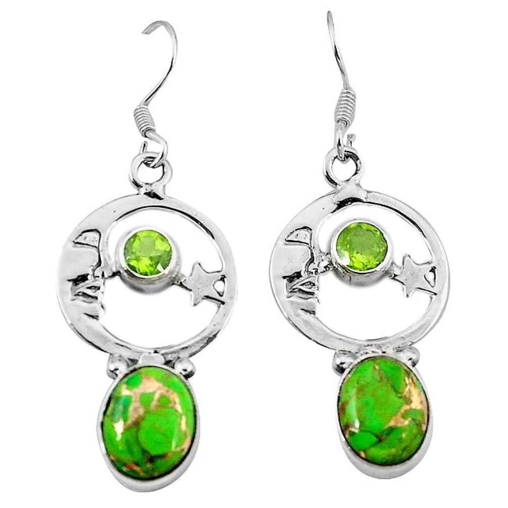 Green copper turquoise 925 silver crescent moon star earrings k61940