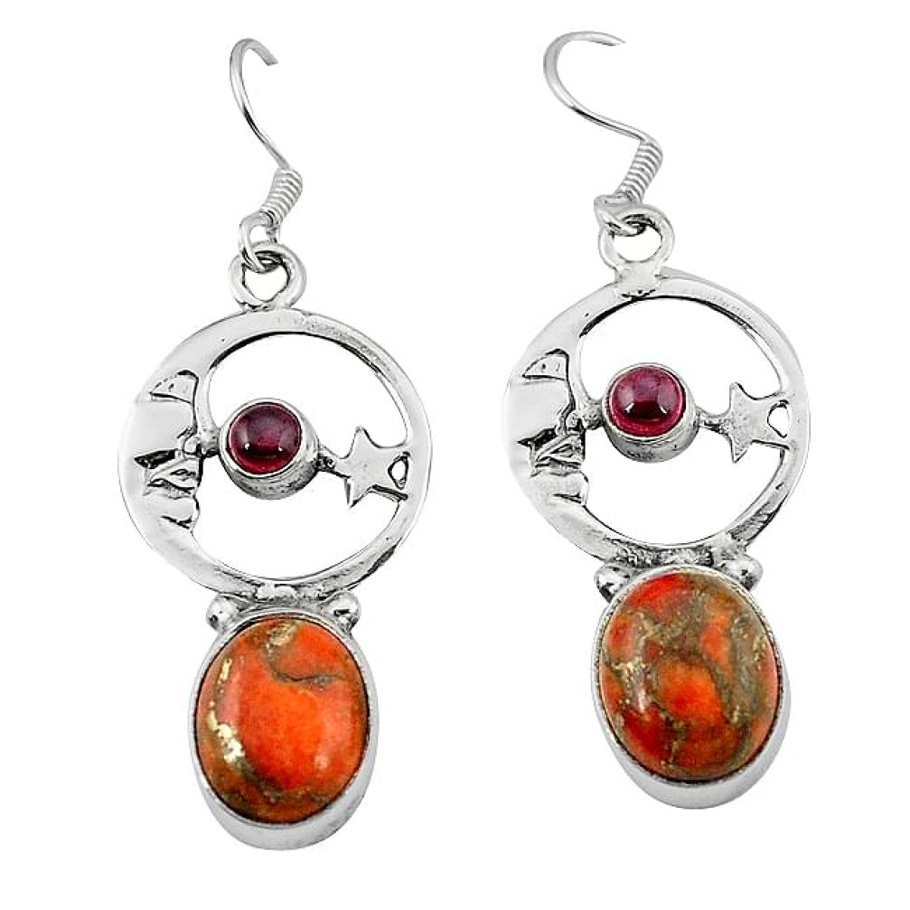 Red copper turquoise 925 silver crescent moon star earrings k61942