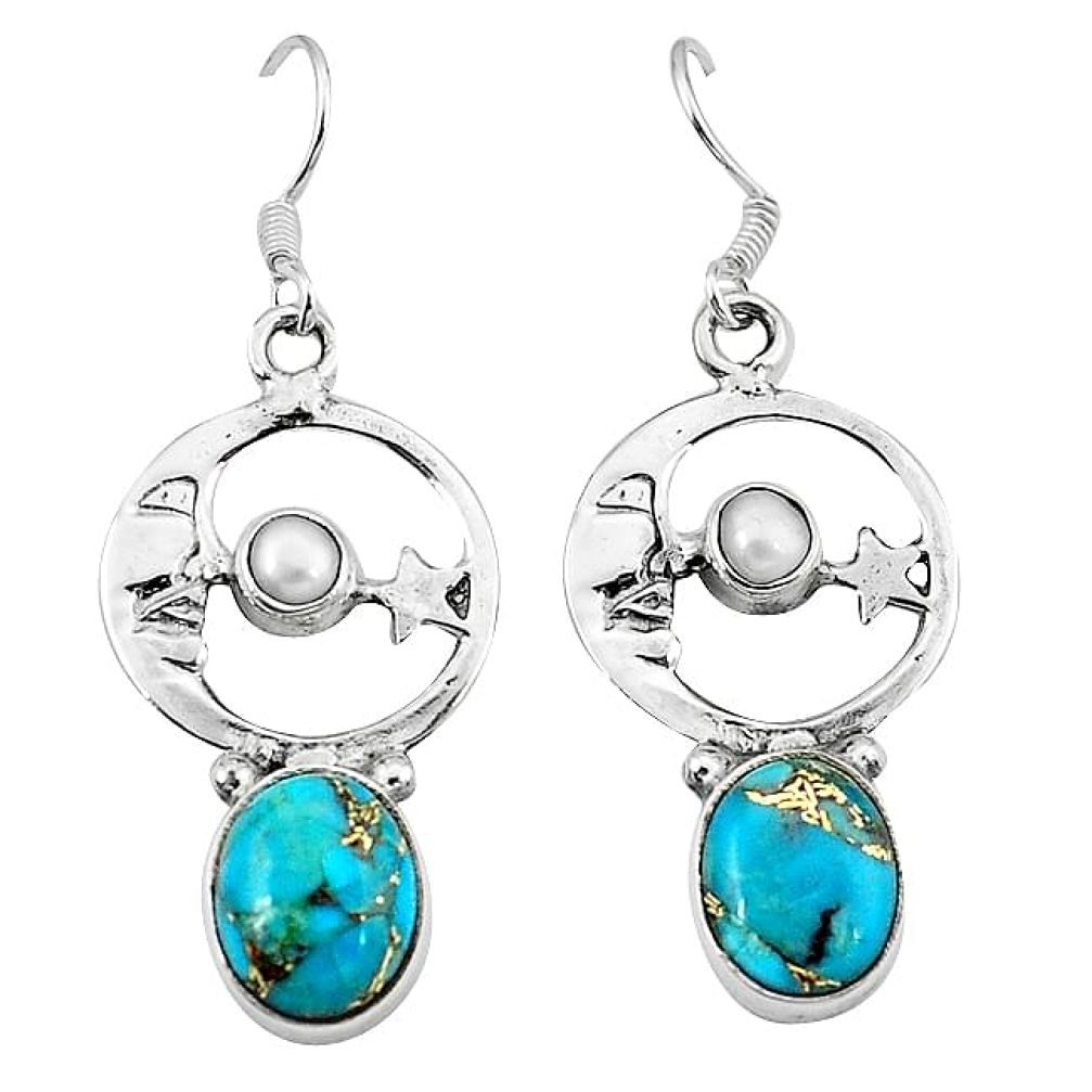 925 silver blue copper turquoise crescent moon star earrings k61944