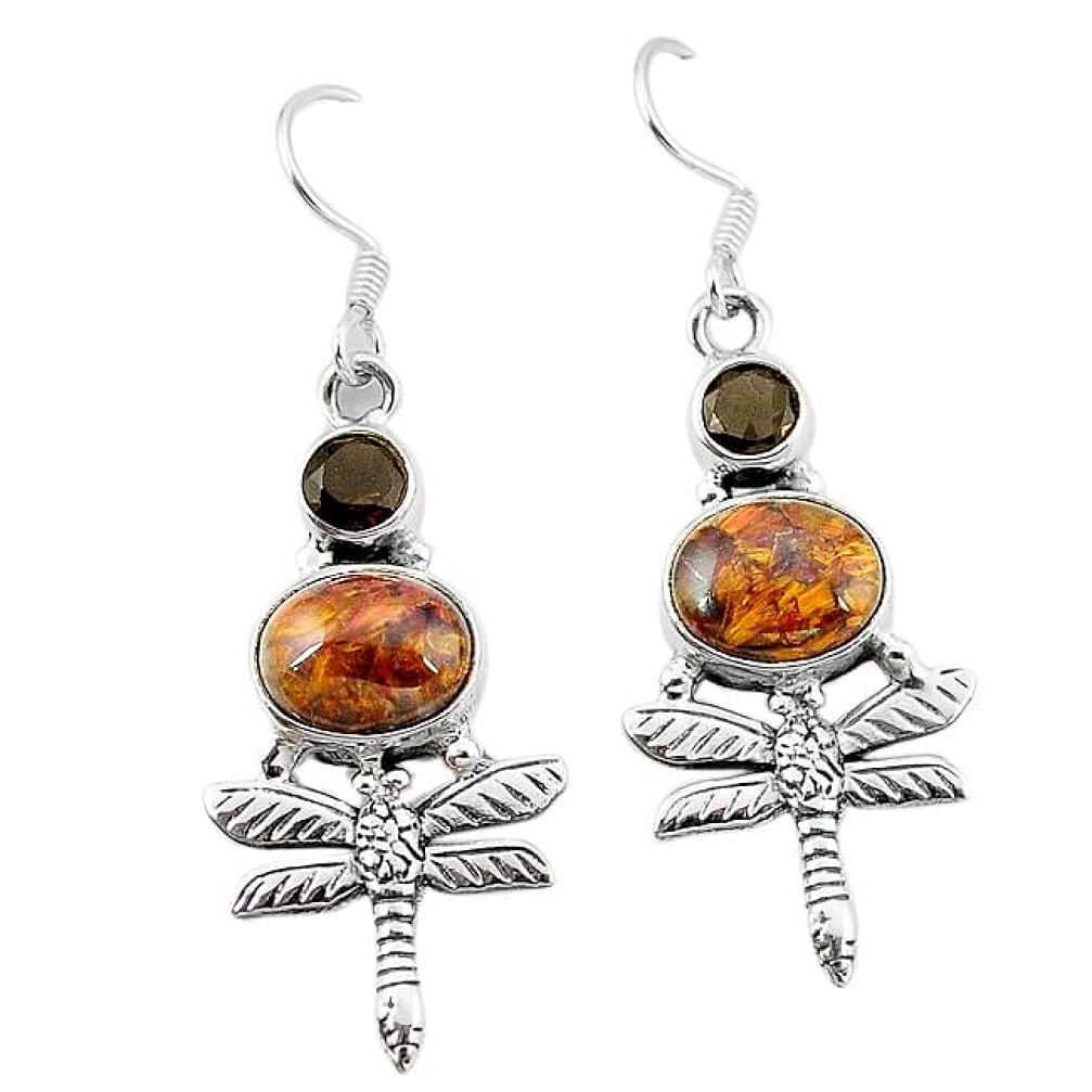 Natural brown pietersite (african) 925 silver dragonfly earrings k61968