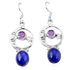 Natural blue lapis lazuli 925 silver crescent moon star earrings k62002