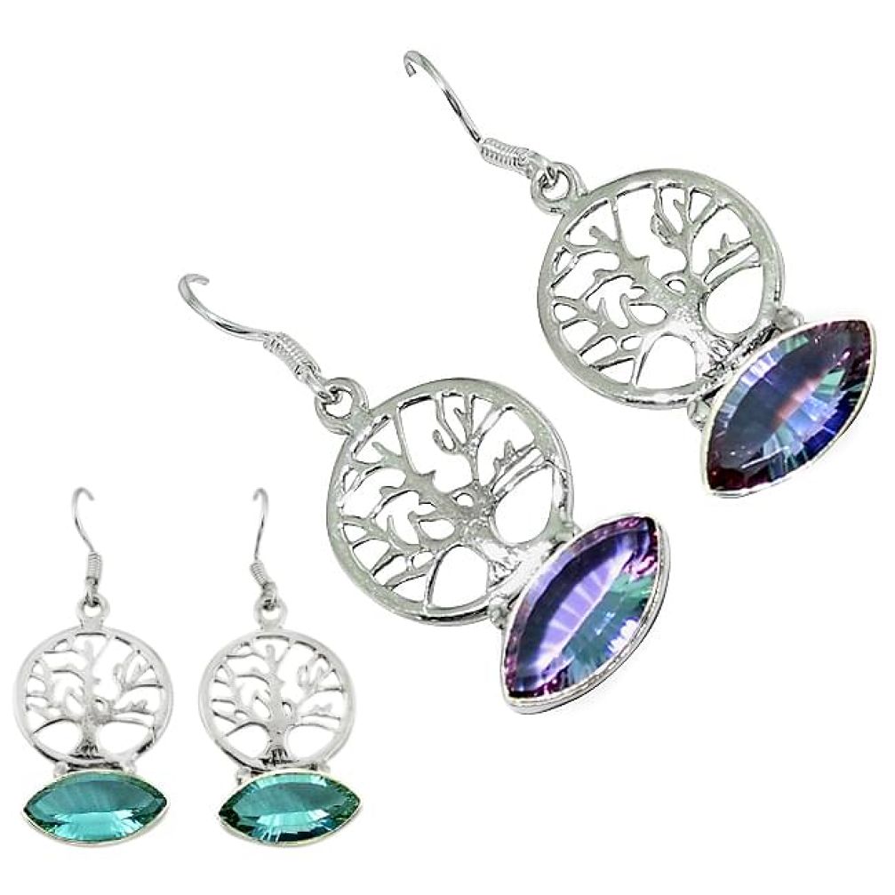 Blue alexandrite (lab) 925 sterling silver tree of life earrings jewelry k62186