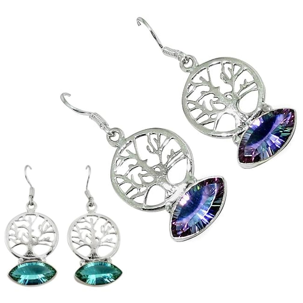 Blue alexandrite (lab) 925 sterling silver tree of life earrings jewelry k62188