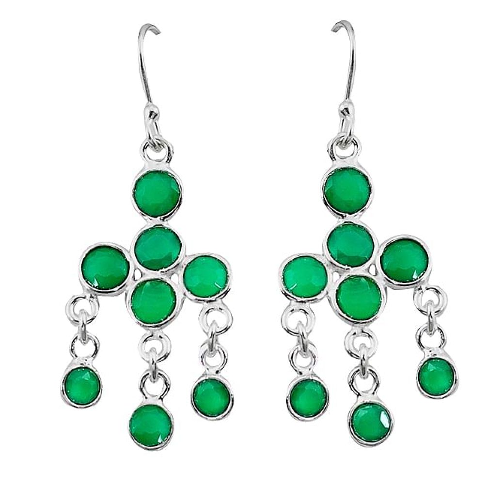 Clearance-Natural green chalcedony 925 sterling silver chandelier earrings k62430