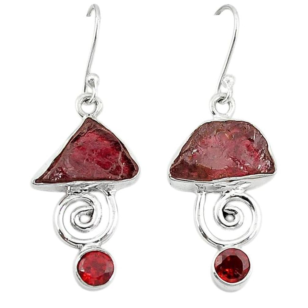 Natural red garnet rough garnet 925 sterling silver dangle earrings k62536