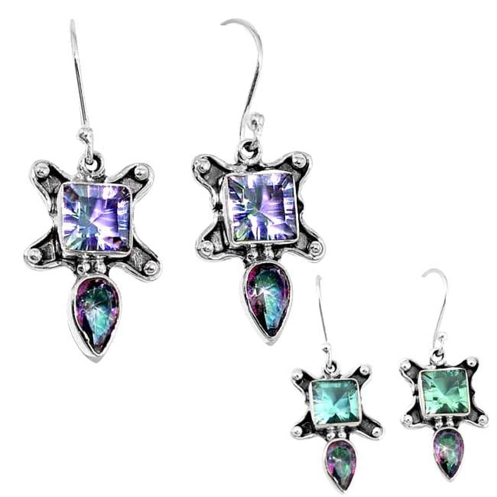 Purple alexandrite (lab) rainbow topaz 925 silver dangle earrings k66337