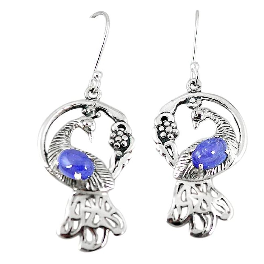 Natural blue tanzanite 925 sterling silver dangle peacock earrings k73580