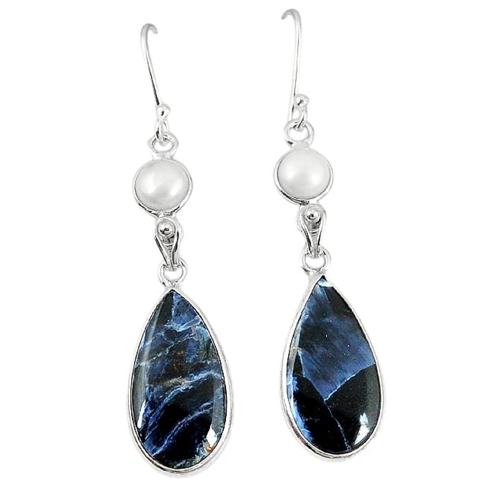Natural black pietersite (african) pearl 925 silver dangle earrings k75927