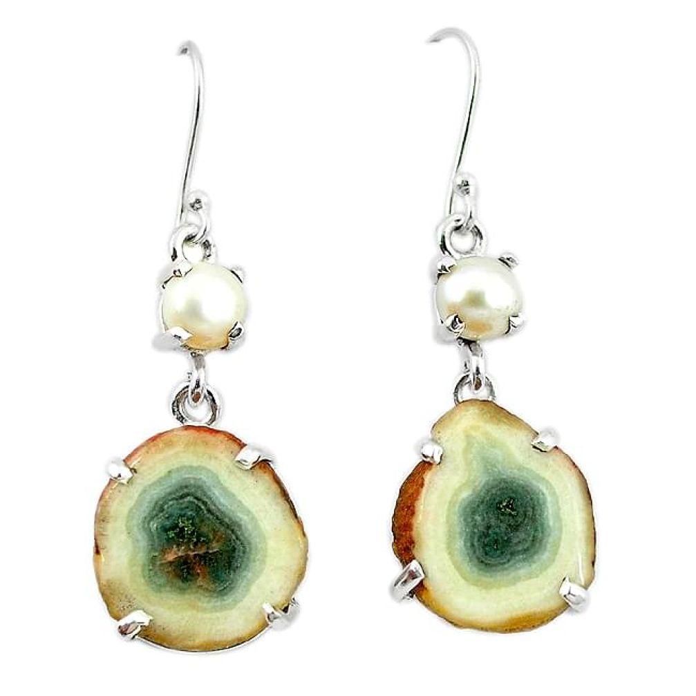 Natural white solar eye pearl 925 silver dangle earrings jewelry k77292