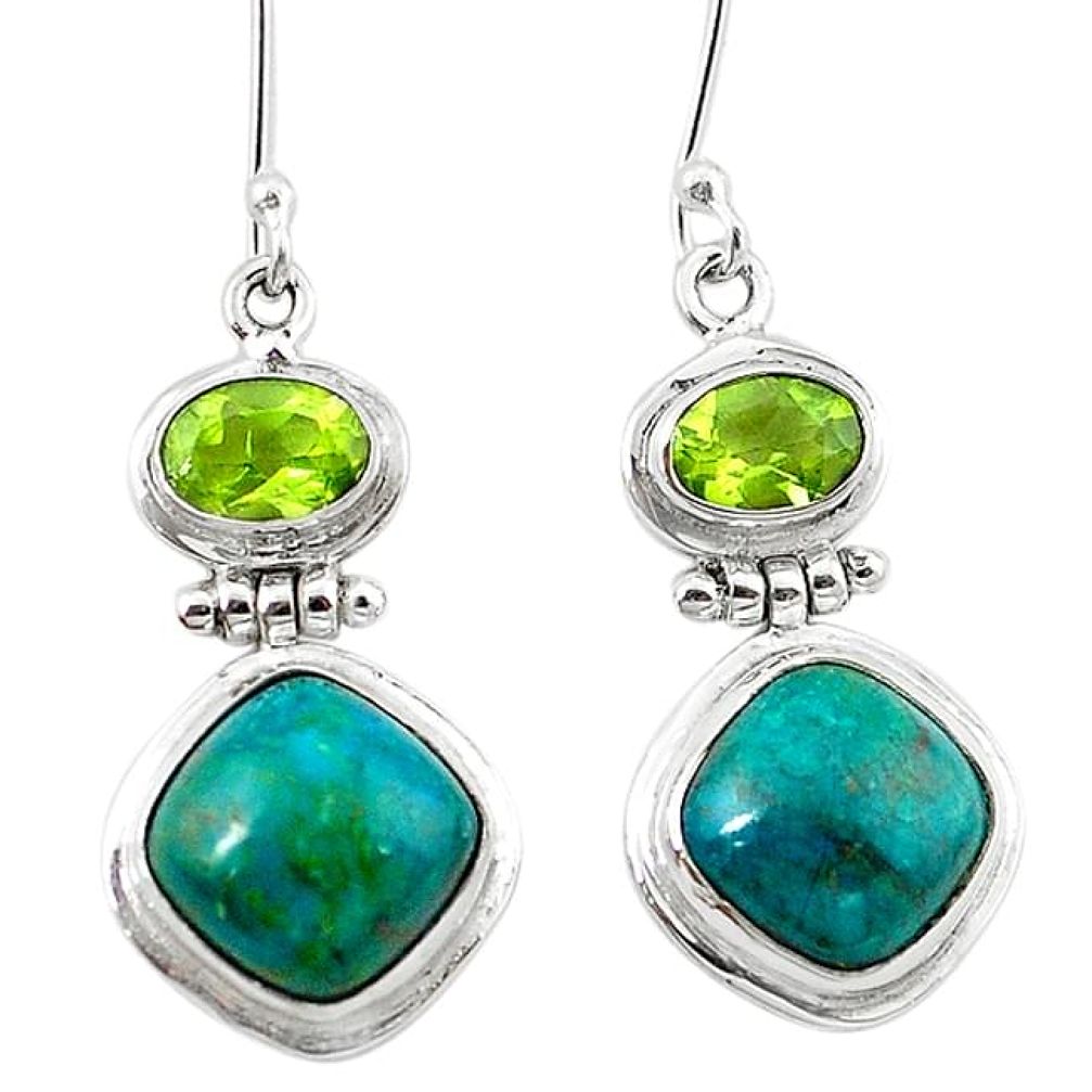 Natural green chrysocolla peridot 925 silver dangle earrings k77348