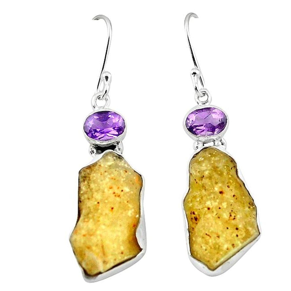 Natural libyan desert glass (gold tektite) 925 silver dangle earrings k77642