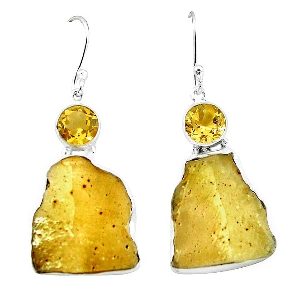 Natural libyan desert glass (gold tektite) 925 silver dangle earrings k77646