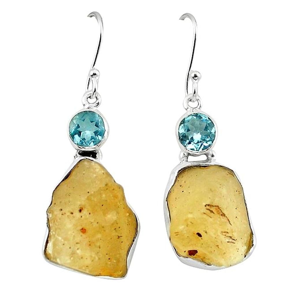 Natural libyan desert glass (gold tektite) 925 silver dangle earrings k77651