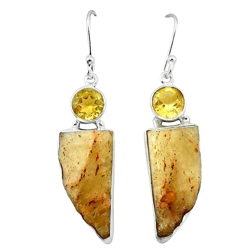 925 silver natural libyan desert glass (gold tektite) dangle earrings k77653