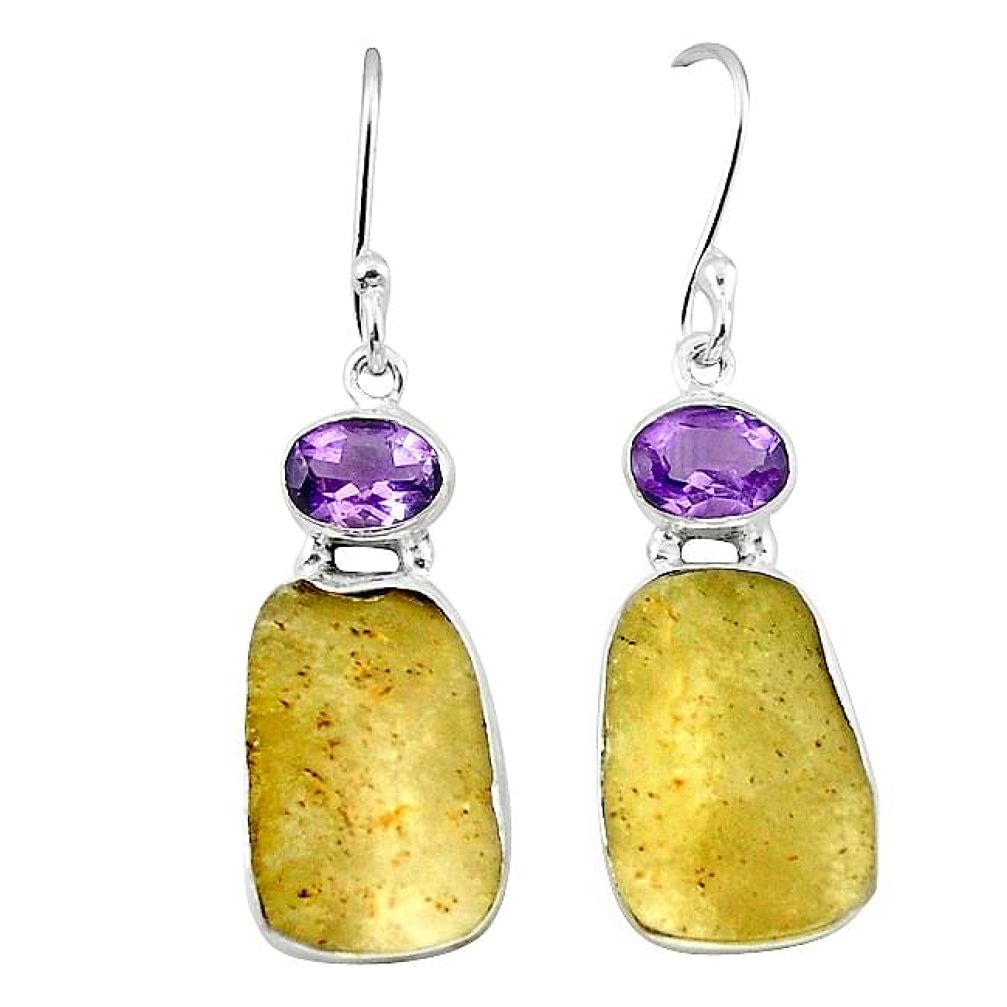 Natural libyan desert glass (gold tektite) 925 silver dangle earrings k77655