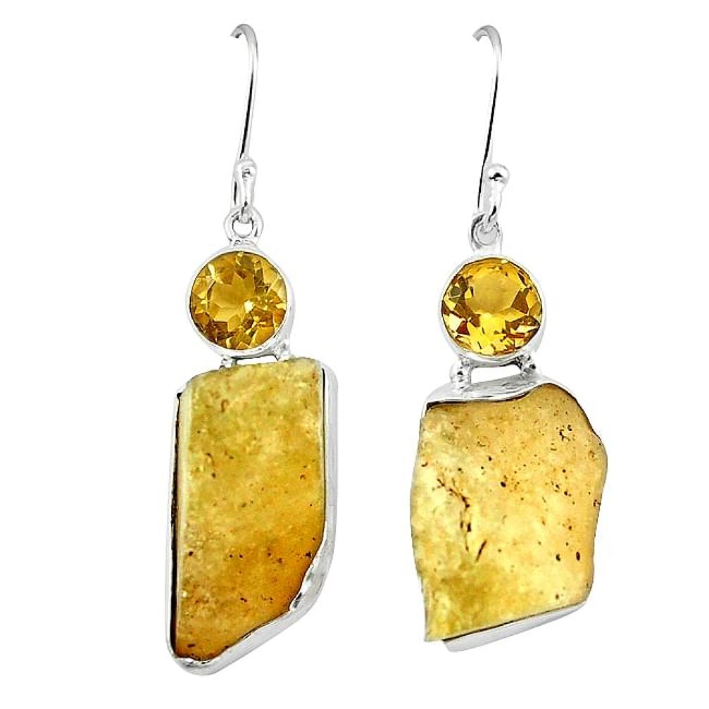 Natural libyan desert glass (gold tektite) 925 silver dangle earrings k77657