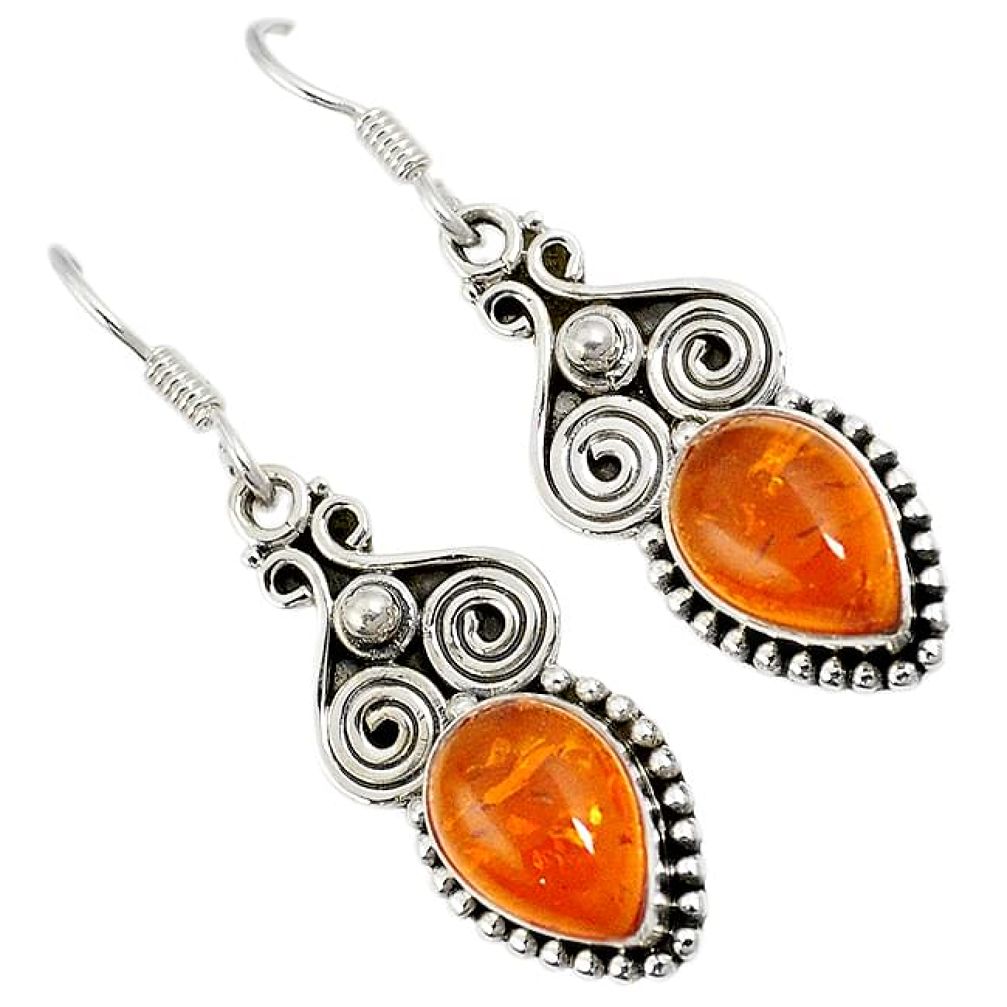 Orange amber pear shape 925 sterling silver dangle earrings jewelry k7970