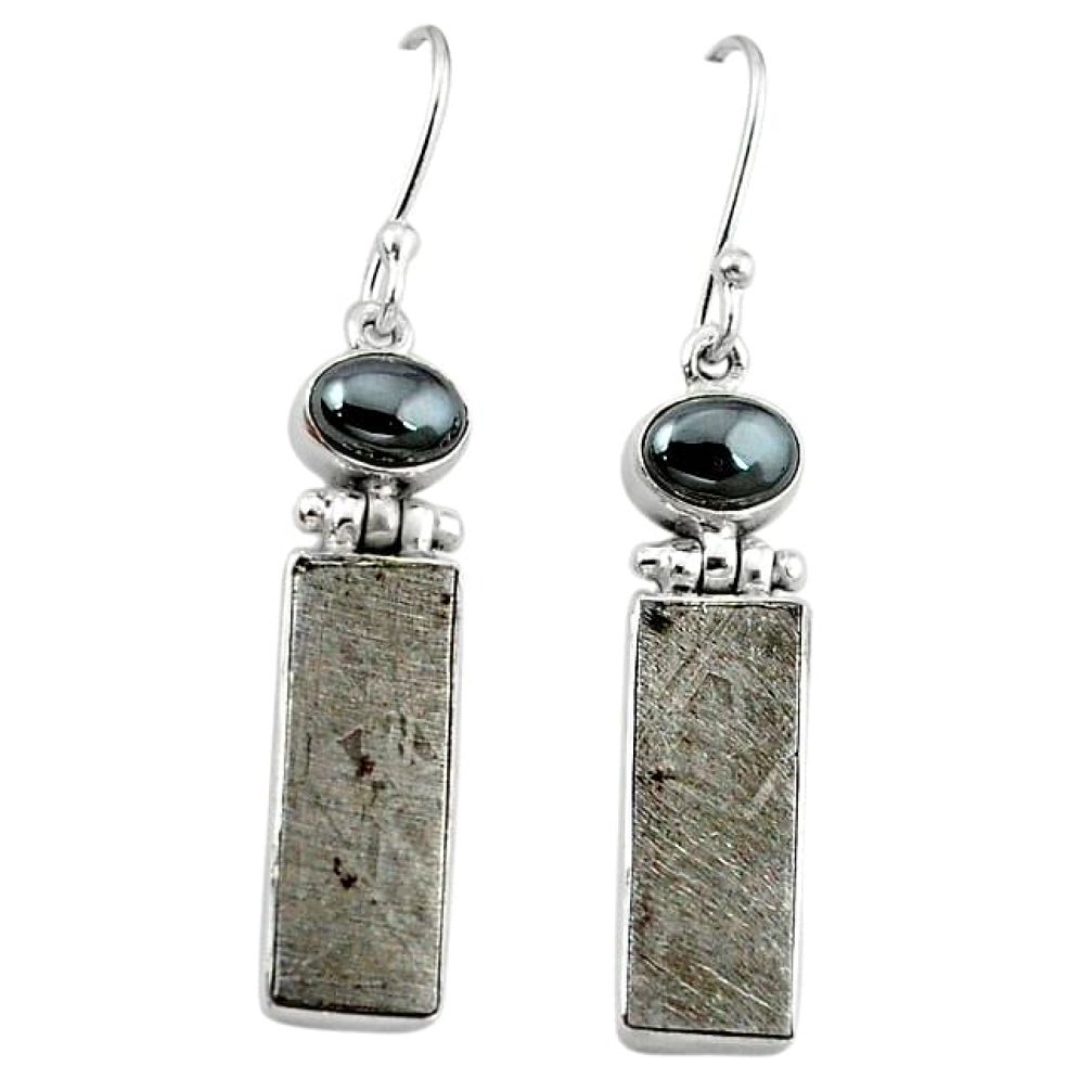 Natural grey meteorite hematite 925 sterling silver earrings k80241