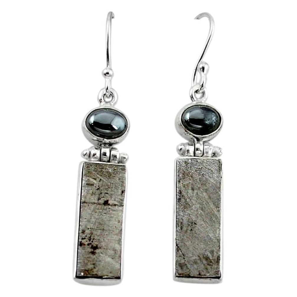 Natural grey meteorite hematite 925 sterling silver earrings k80242