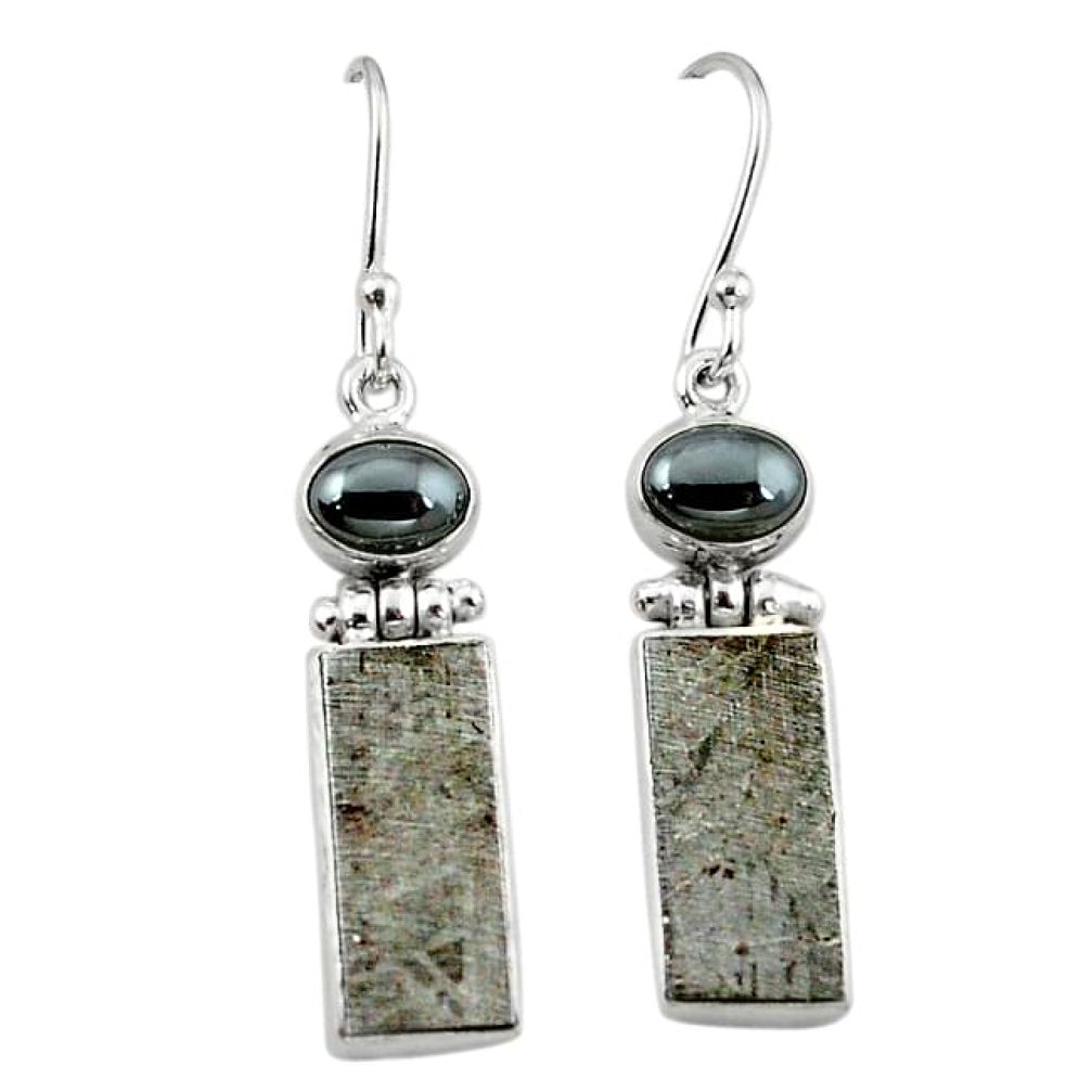 Natural grey meteorite hematite 925 sterling silver earrings jewelry k80243