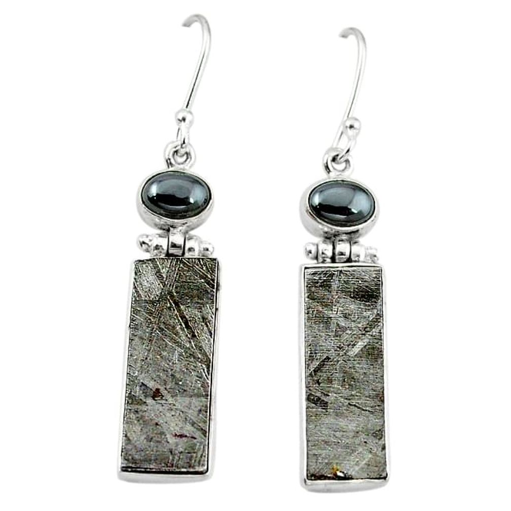 Natural grey meteorite hematite 925 sterling silver earrings jewelry k80244